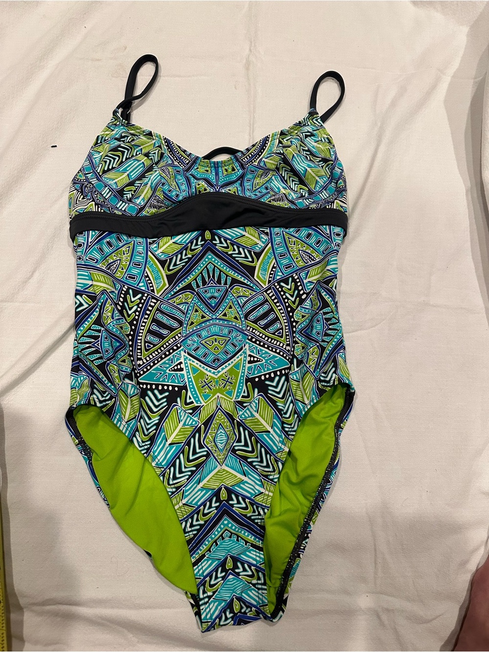 Title Nine women’s Large Green & Blue Geometric One-Piece Swimsuit